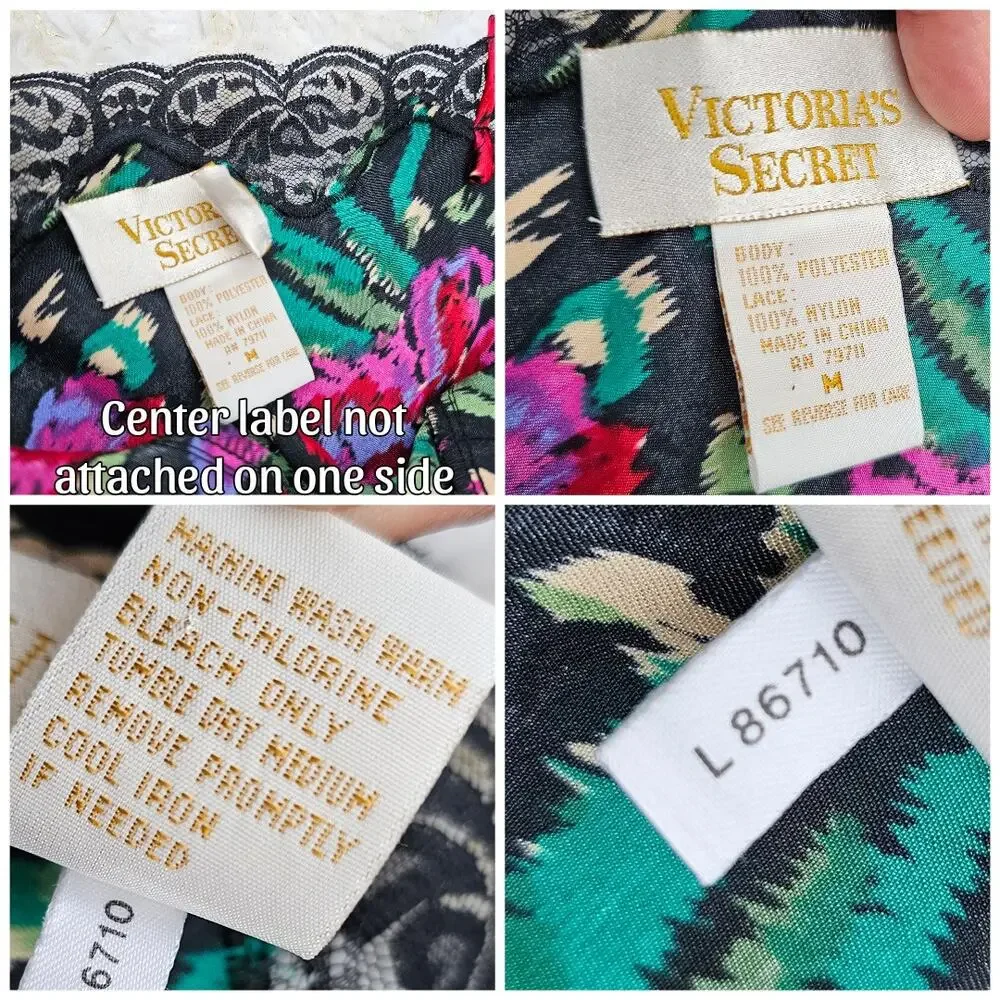 Floral Satin Chemise Victoria's Secret Size M Black Lace Pleats Vintage EUC - Picture 4 of 8